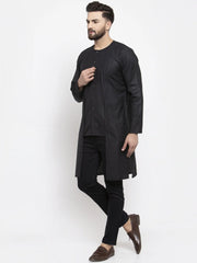 Men Black Solid high-low Kurta