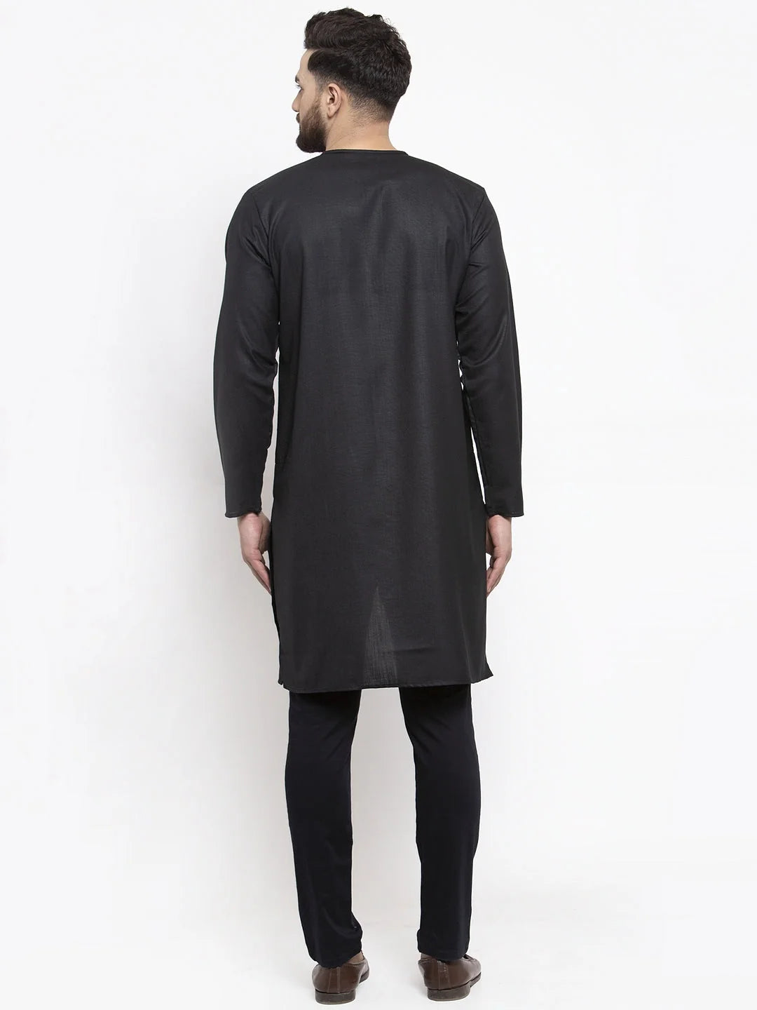 Black Mens Kurta - Solid Cotton Indian Kurta for Men