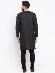 Men Black Solid high-low Kurta