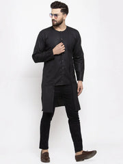 Men Black Solid high-low Kurta