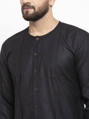 Men Black Solid high-low Kurta