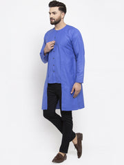 Men Blue Solid high-low Kurta