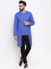 Men Blue Solid high-low Kurta