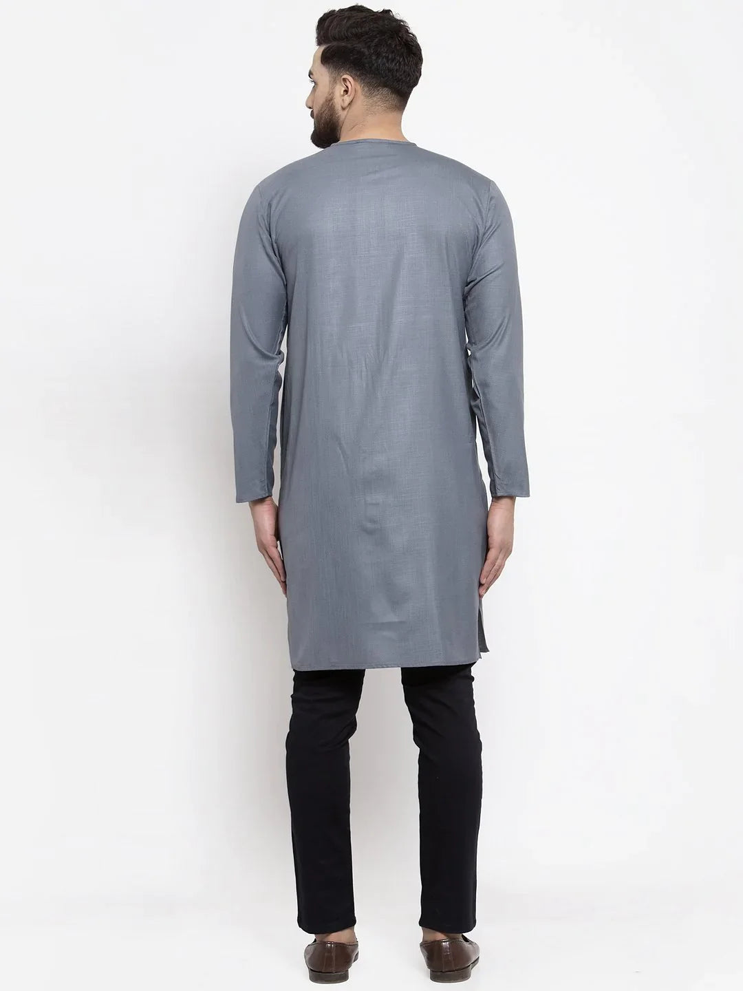 Grey Solid High-Low Mens Kurta | Indian Kurta for Men