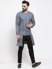 Men Grey Solid high-low Kurta ( KO 598 Grey )-KO-598