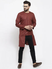 Men Maroon Solid high-low Kurta ( KO 598 Maroon )-KO-598