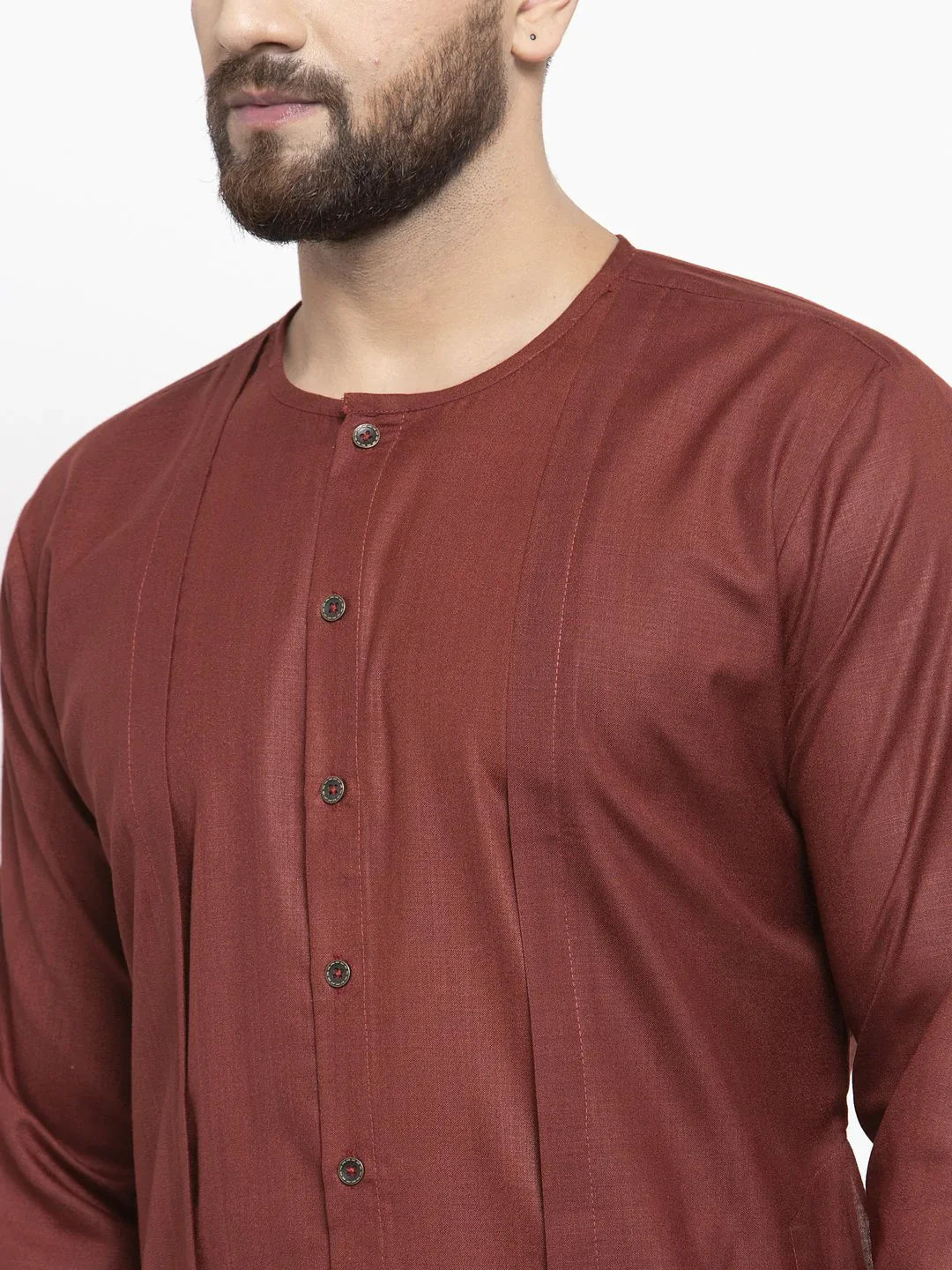 Maroon Solid High-Low Mens Kurta | Wedding Kurta for Men