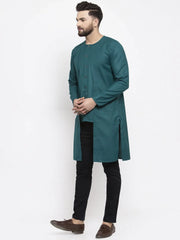 Men Teal Solid high-low Kurta ( KO 598 Teal )-KO-598