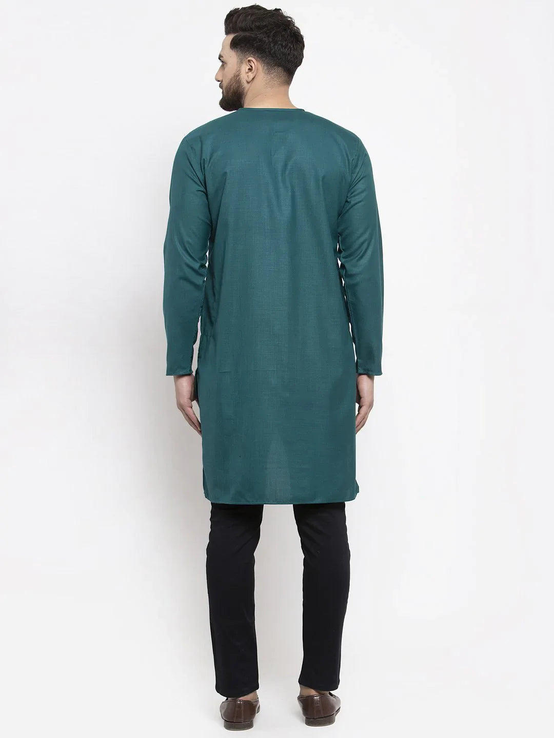 Teal Solid High-Low Mens Kurta | Stylish Indian Kurta for Men