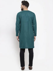 Men Teal Solid high-low Kurta ( KO 598 Teal )-KO-598