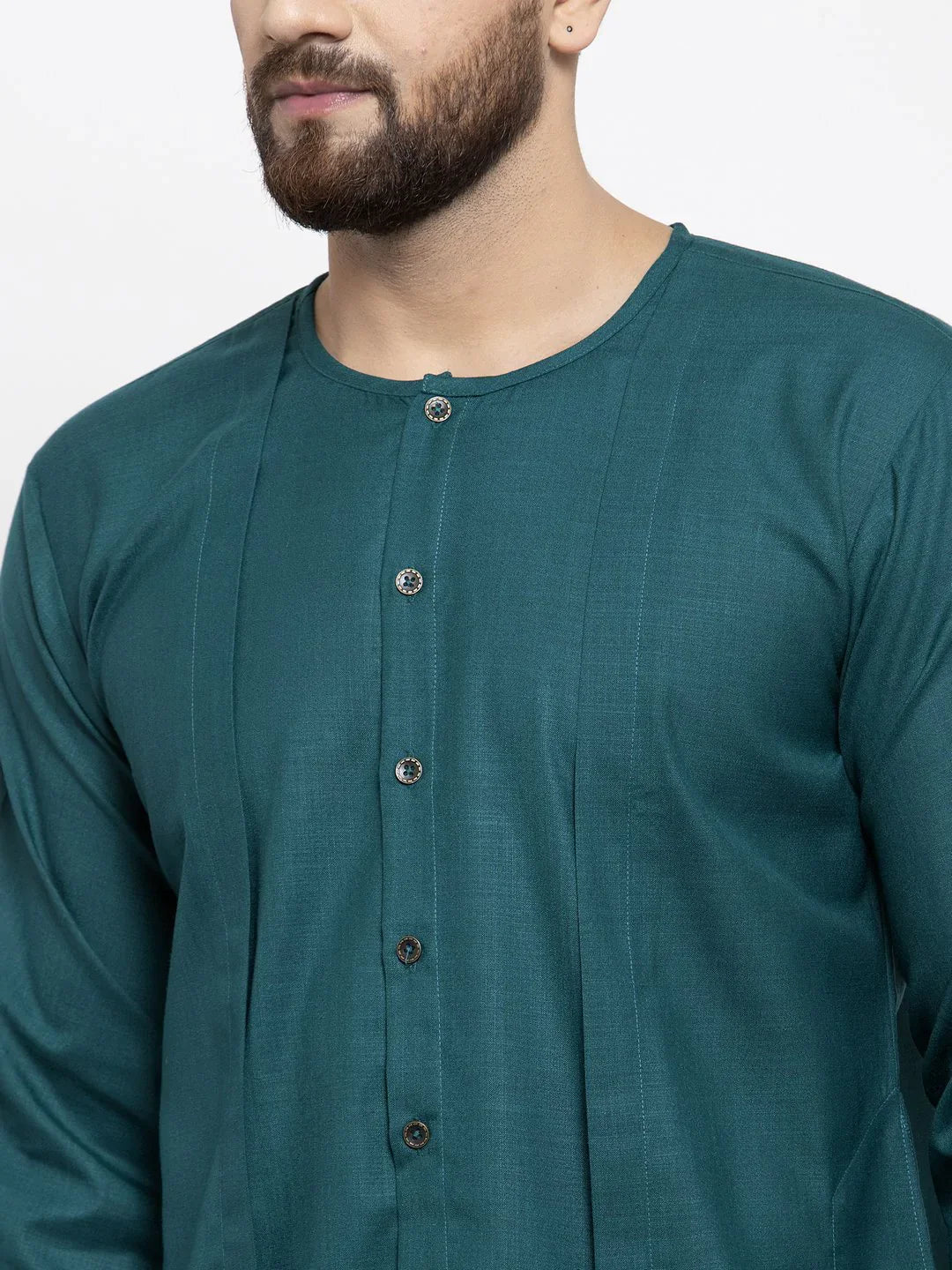Teal Solid High-Low Mens Kurta | Stylish Indian Kurta for Men