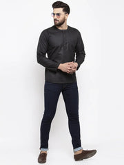 Men Black Solid Straight Short Kurta ( KO 599 Black )-KO-599