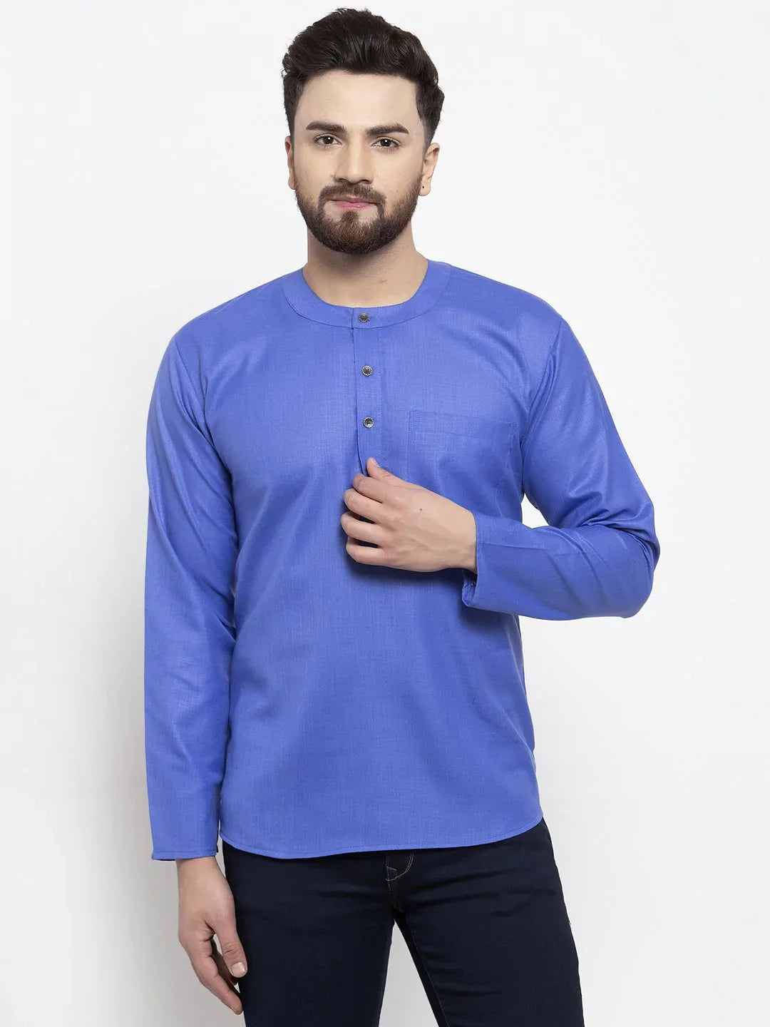 Blue Cotton Mens Kurta - Short Indian Kurta for Men Online