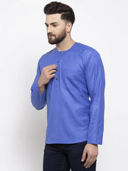 Men Blue Solid Straight Short Kurta ( KO 599 Blue )-KO-599
