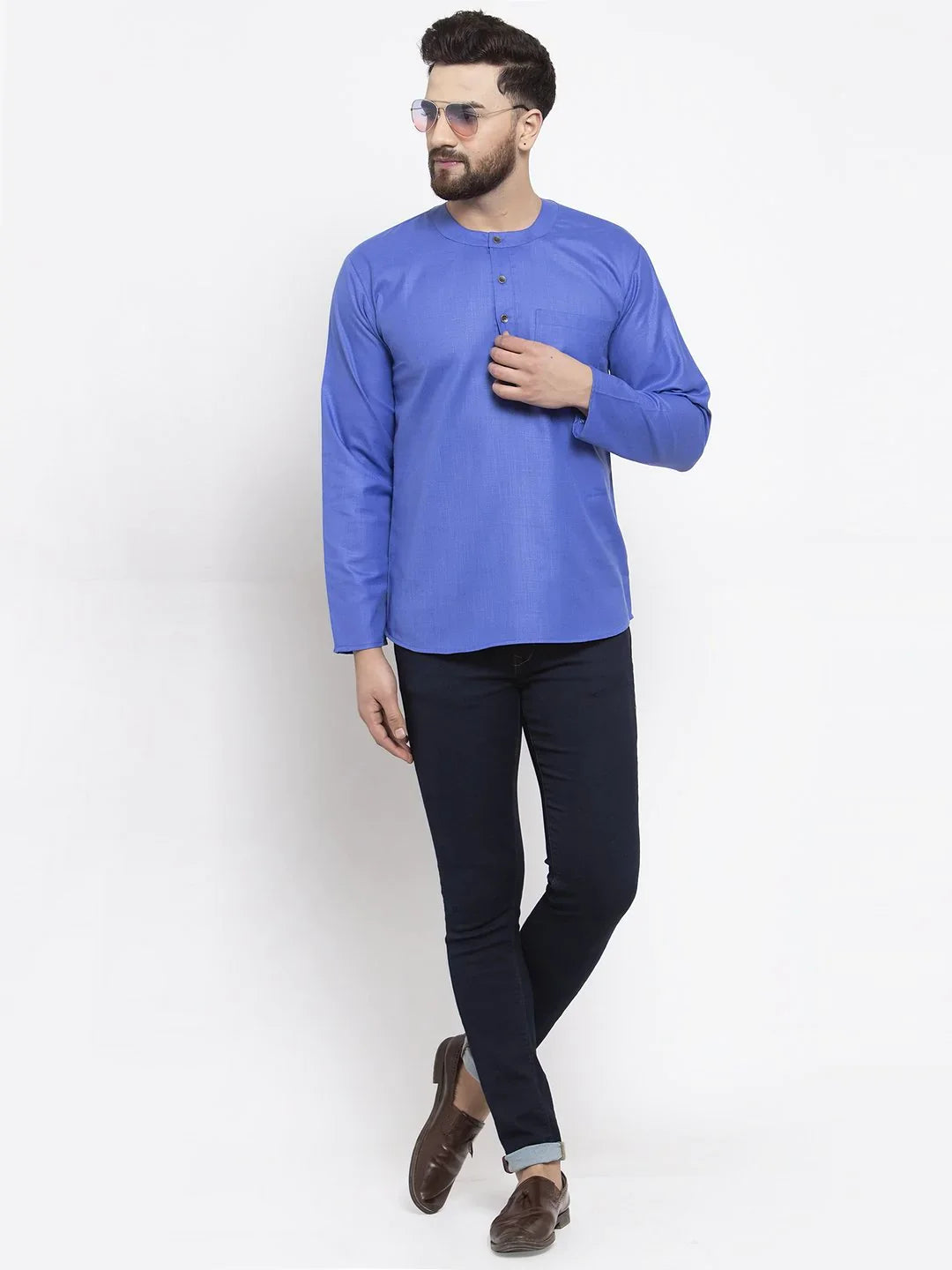 Blue Cotton Mens Kurta - Short Indian Kurta for Men Online