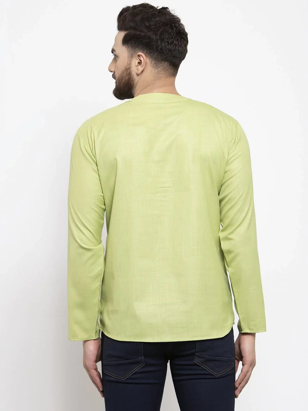 Green Cotton Mens Kurta - Short Indian Kurta for Men Online