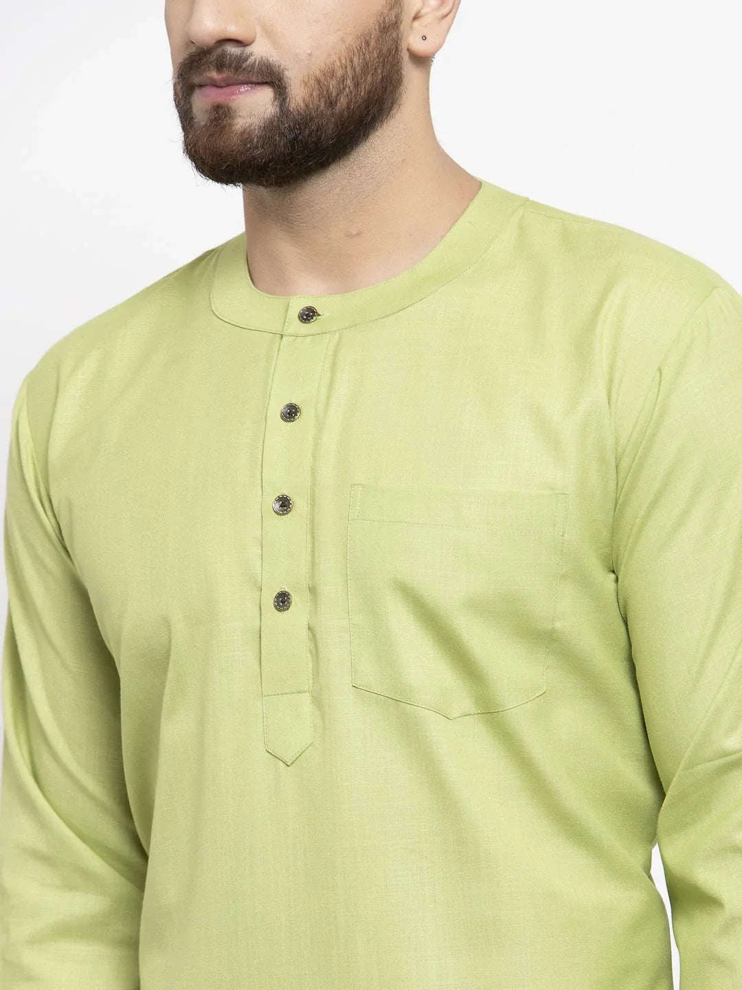 Green Cotton Mens Kurta - Short Indian Kurta for Men Online