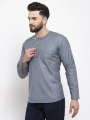Men Grey Solid Straight Short Kurta ( KO 599 Grey )-KO-599