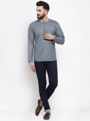 Men Grey Solid Straight Short Kurta ( KO 599 Grey )-KO-599