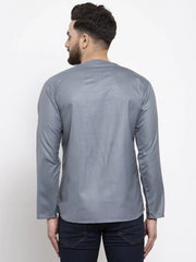 Men Grey Solid Straight Short Kurta ( KO 599 Grey )-KO-599