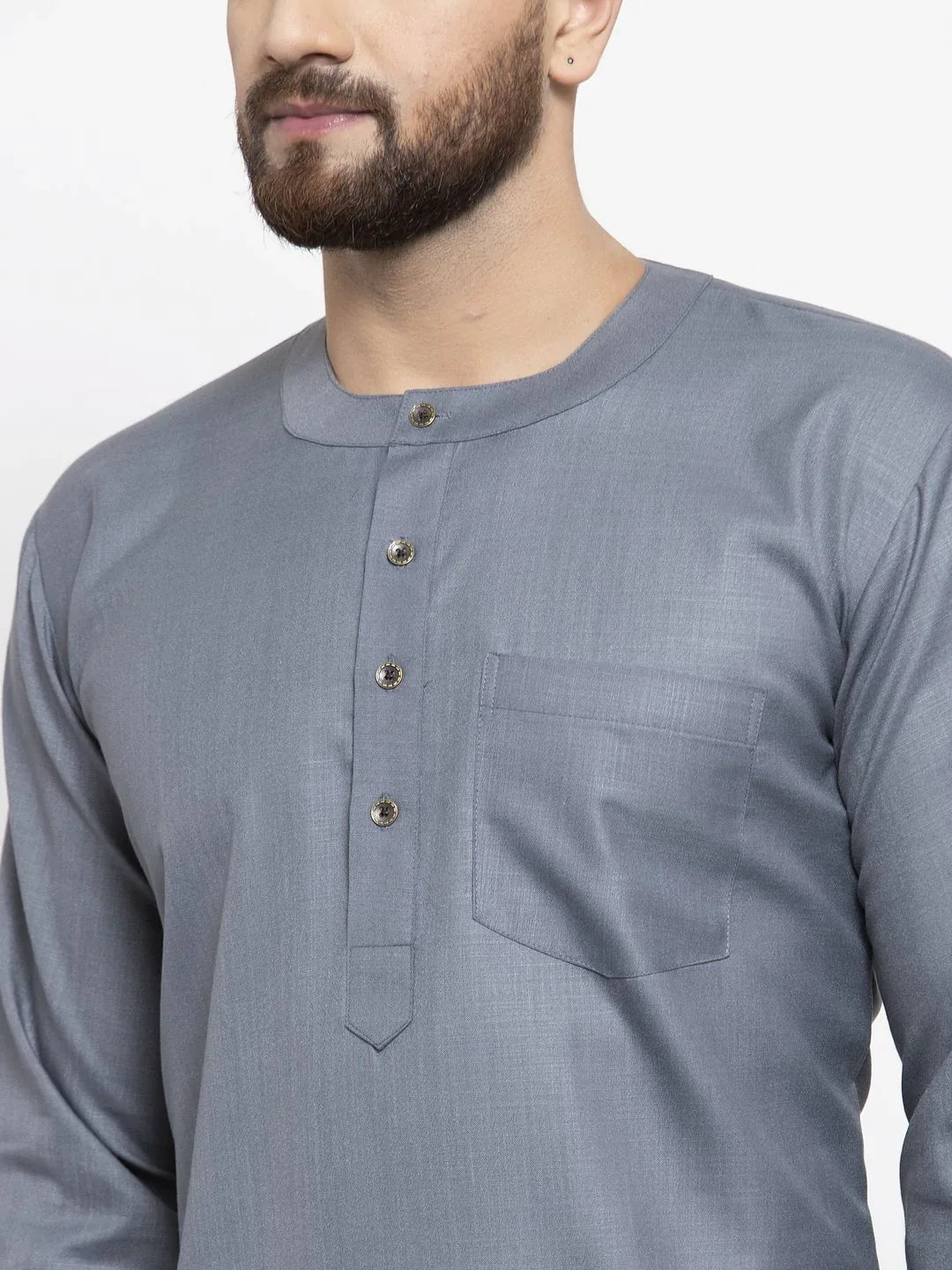 Grey Cotton Mens Kurta - Short Indian Kurta for Men Online