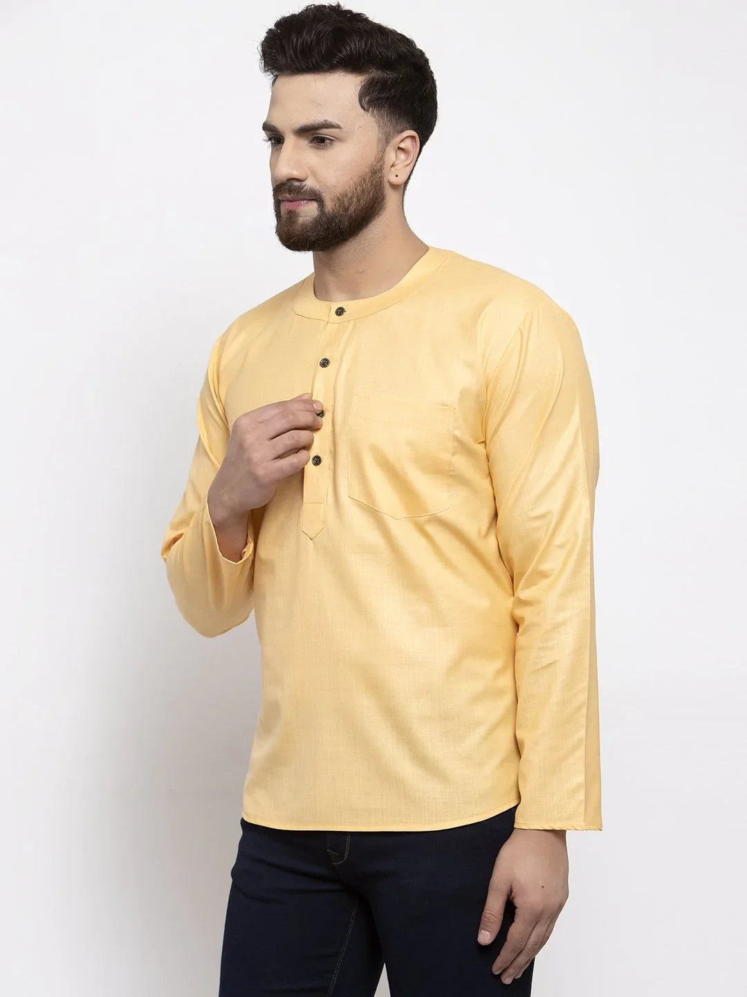 Buy Men's Mustard Cotton Short Kurta - Indian Kurta Collection