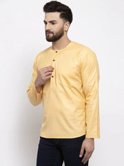 Men Mustard Solid Straight Short Kurta ( KO 599 Mustard )-KO-599