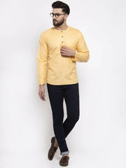 Men Mustard Solid Straight Short Kurta ( KO 599 Mustard )-KO-599