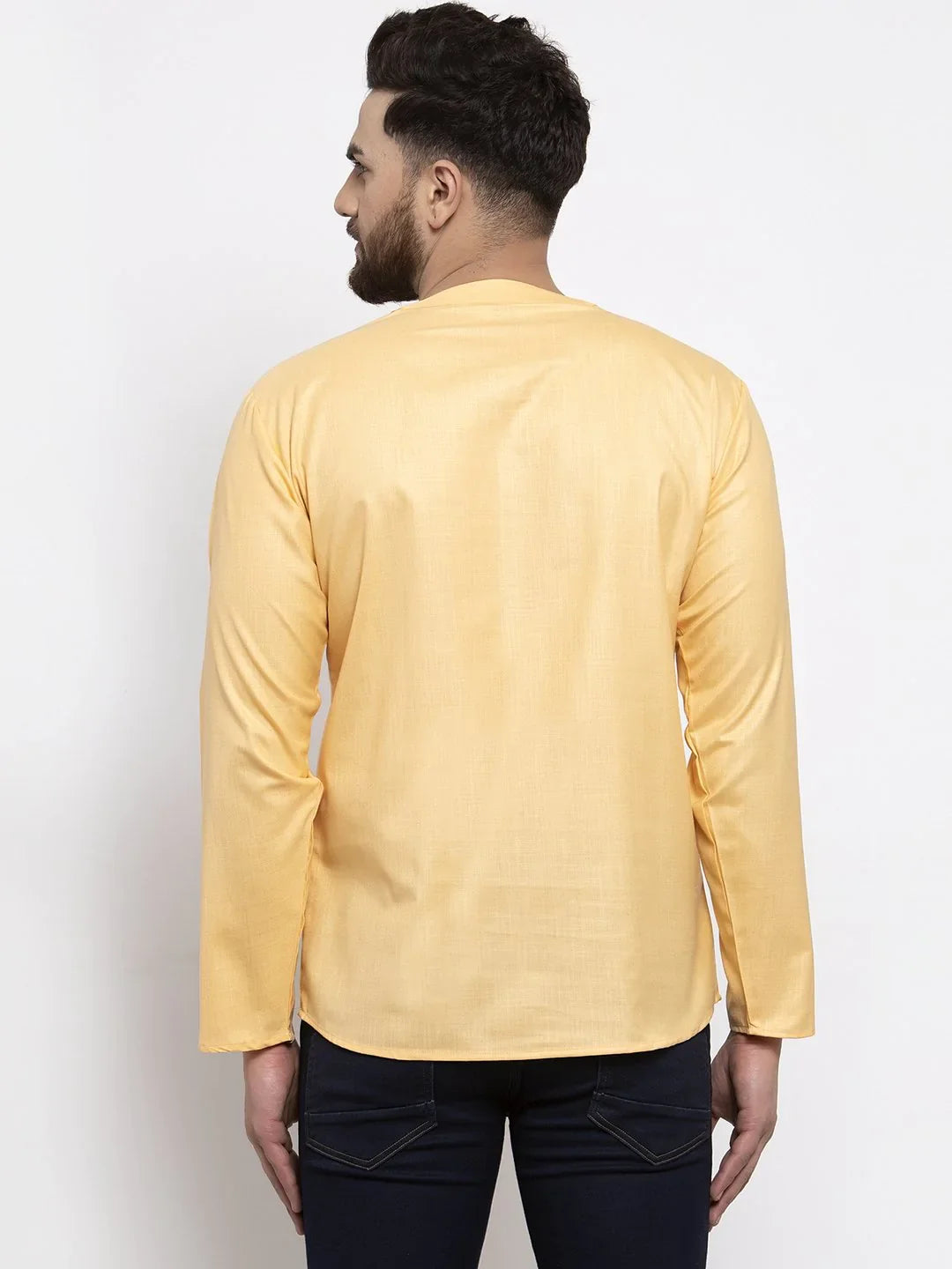 Buy Men's Mustard Cotton Short Kurta - Indian Kurta Collection