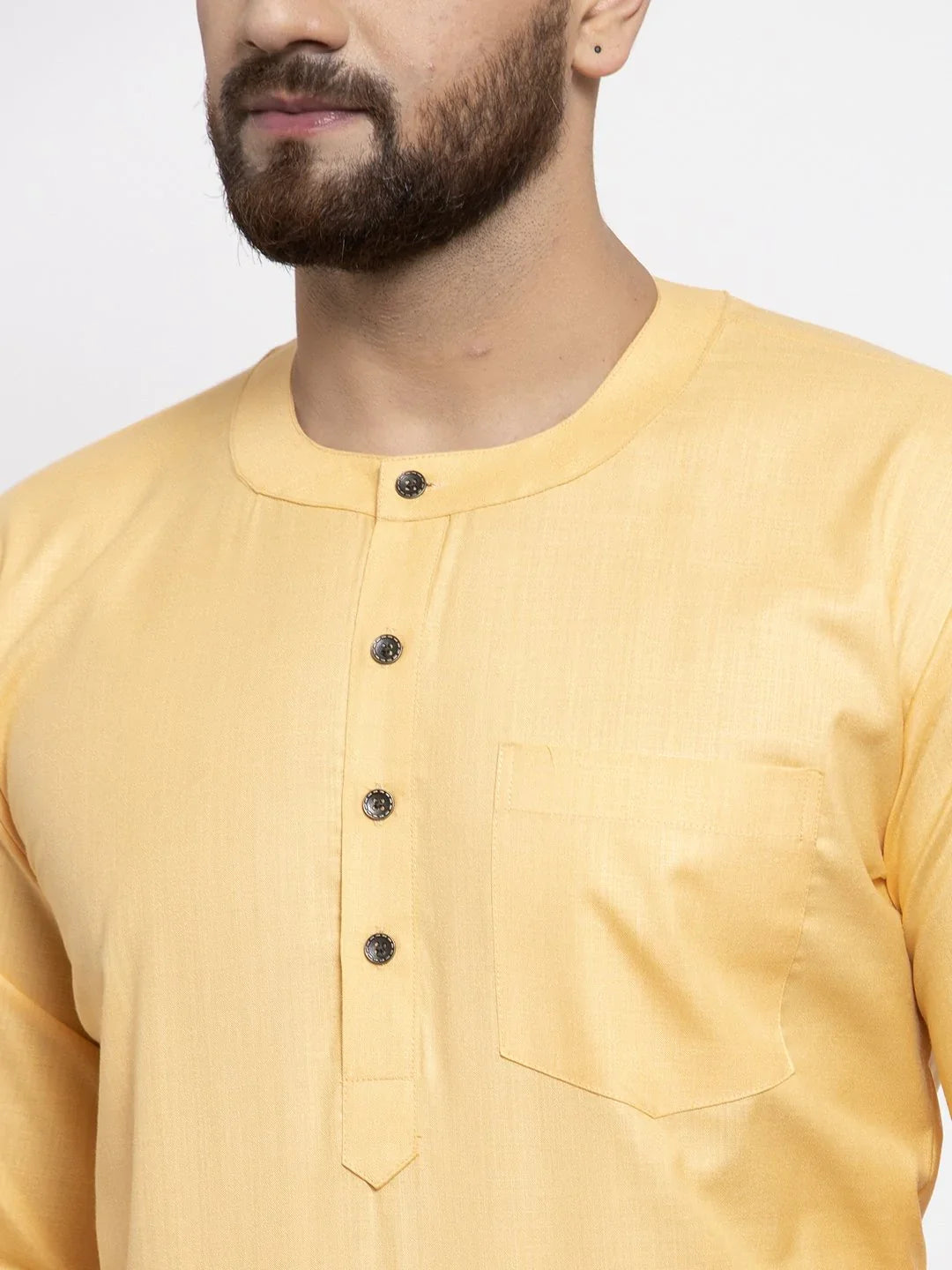 Buy Men's Mustard Cotton Short Kurta - Indian Kurta Collection