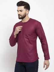 Men Purple Solid Straight Short Kurta ( KO 599 Purple )-KO-599