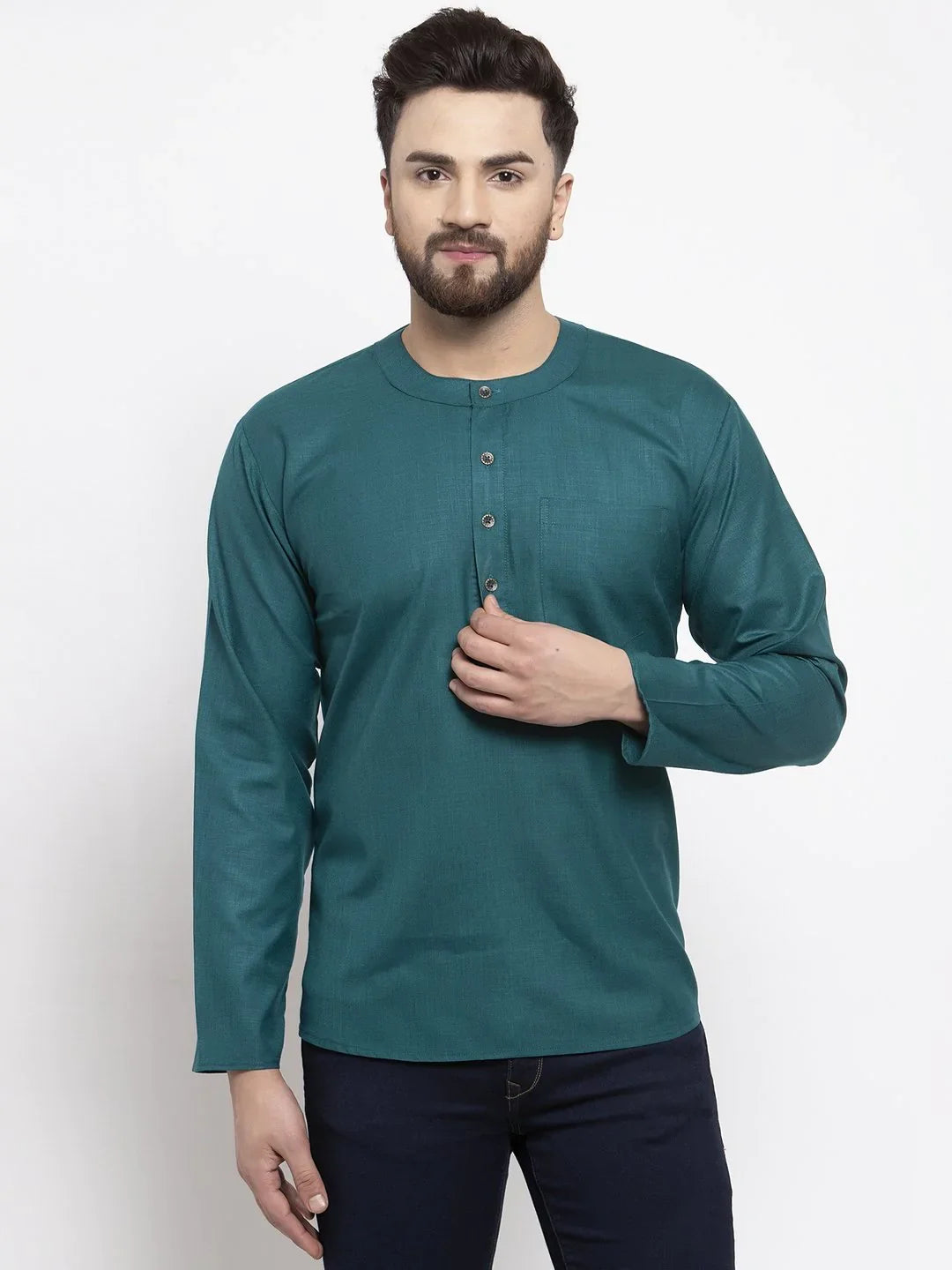 Teal Men's Kurta - Short Indian Kurta for Casual Occasions