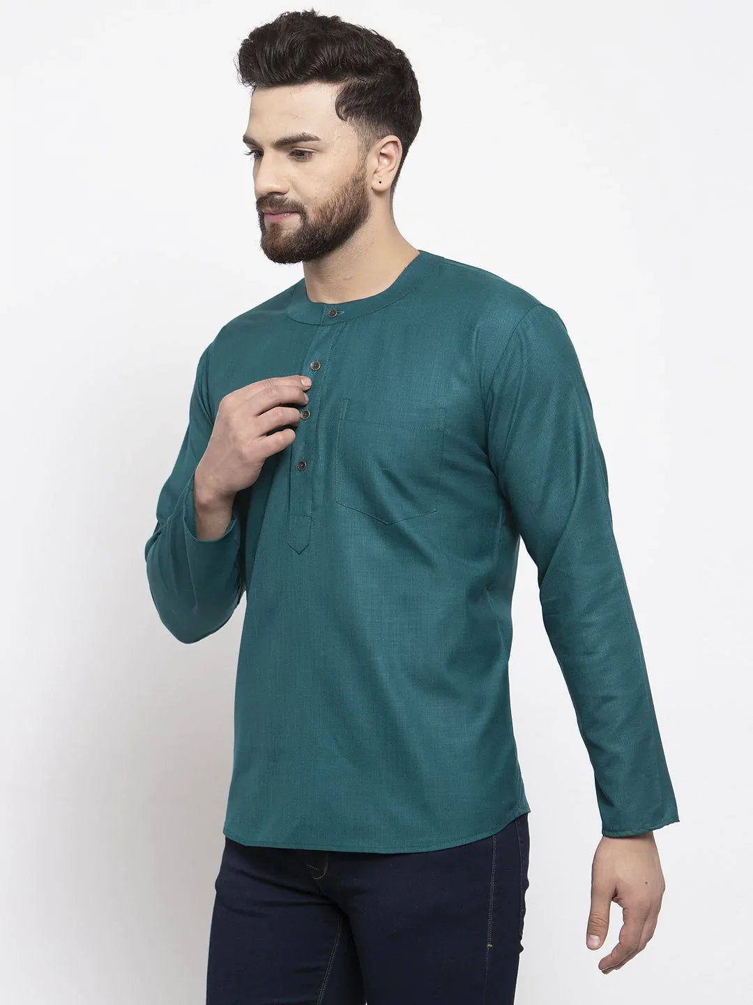Teal Men's Kurta - Short Indian Kurta for Casual Occasions