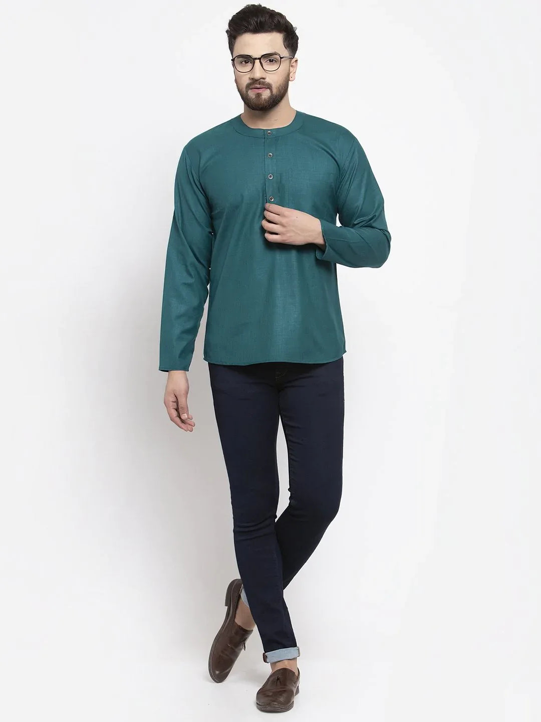 Teal Men's Kurta - Short Indian Kurta for Casual Occasions