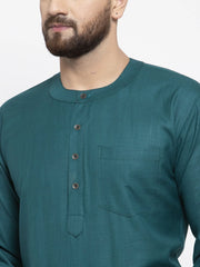 Men Teal Solid Straight Short Kurta ( KO 599 Teal )-KO-599