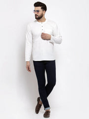 Men White Solid Straight Short Kurta