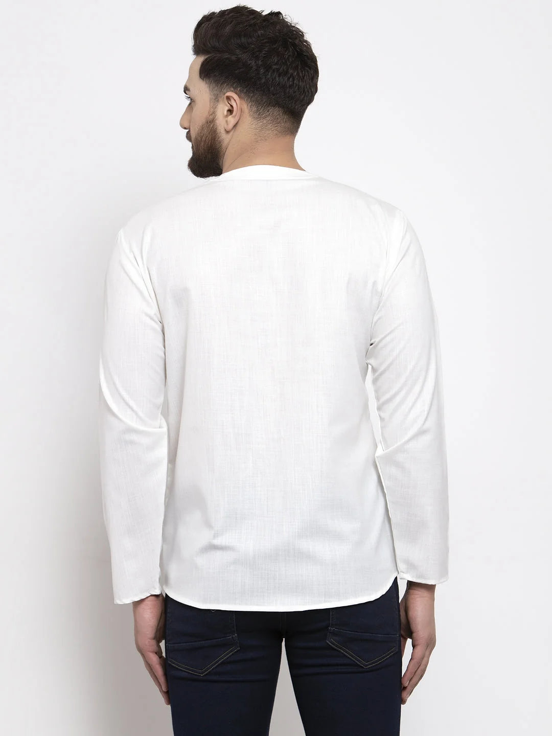 White Cotton Mens Kurta - Solid Indian Kurta for Men