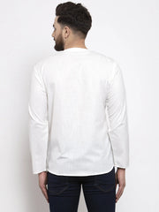 Men White Solid Straight Short Kurta