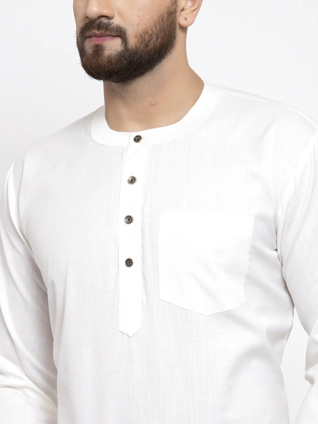 White Cotton Mens Kurta - Solid Indian Kurta for Men