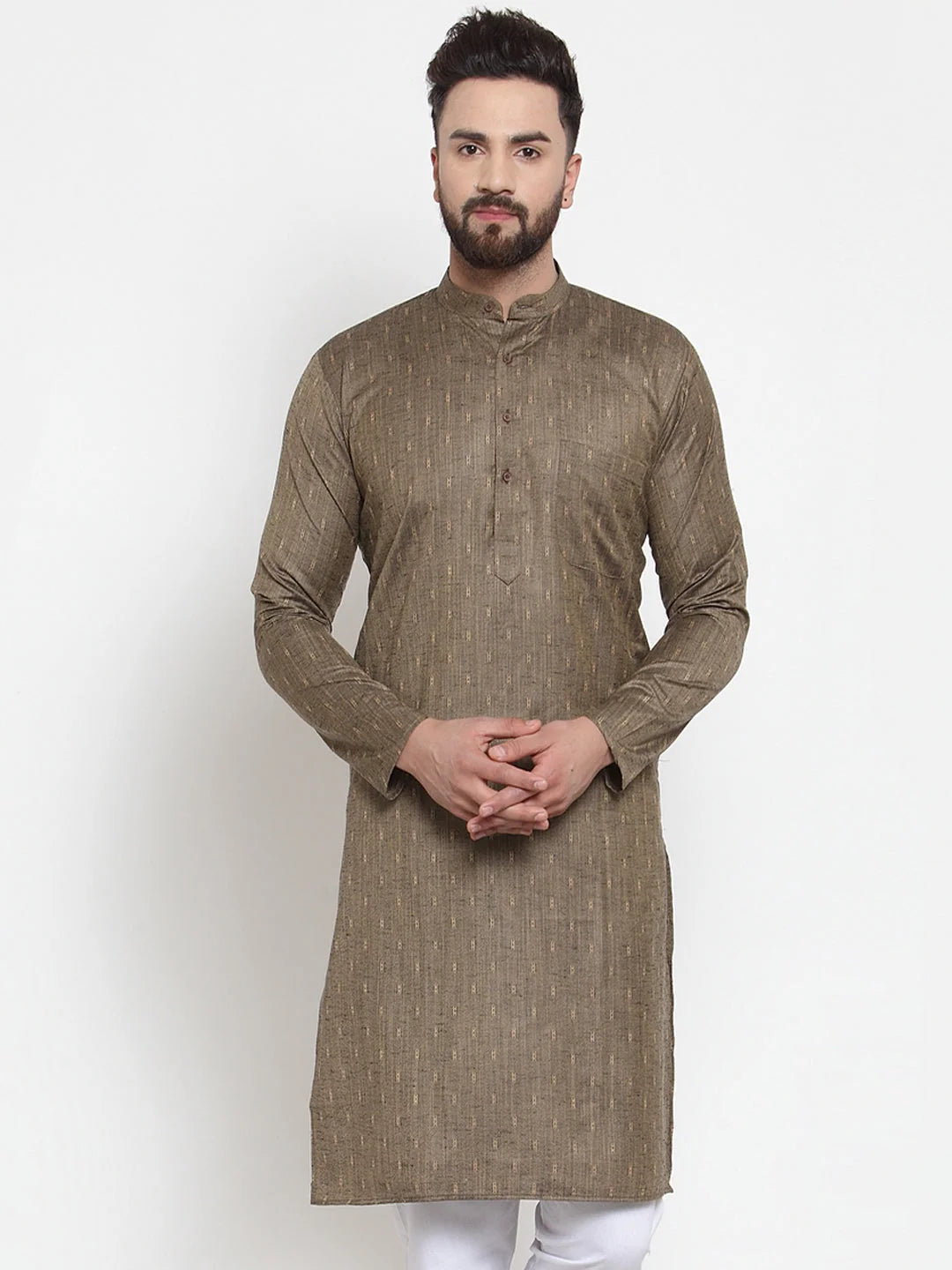 Bronze & White Mens Kurta - Cotton Indian Kurta for Men