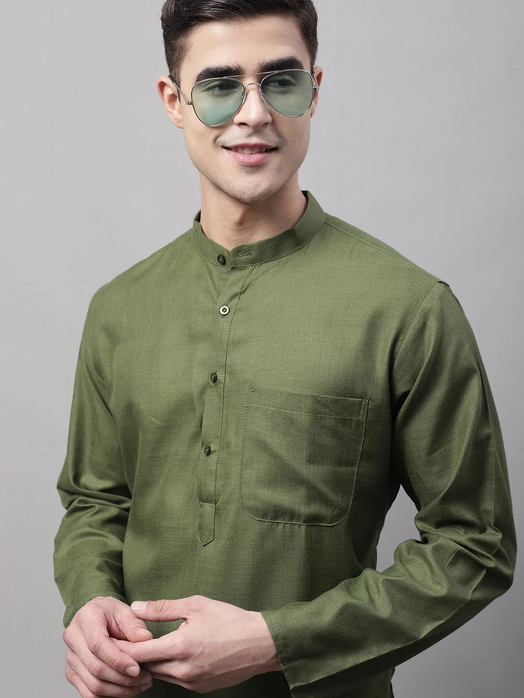 Men's Cotton Solid Kurtas-KO-611