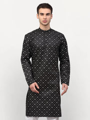 Men's Black Printed Cotton Kurta Only