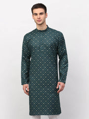 Men's Olive Printed Cotton Kurta Only