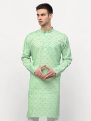 Men's Green Printed Cotton -Kurta Only