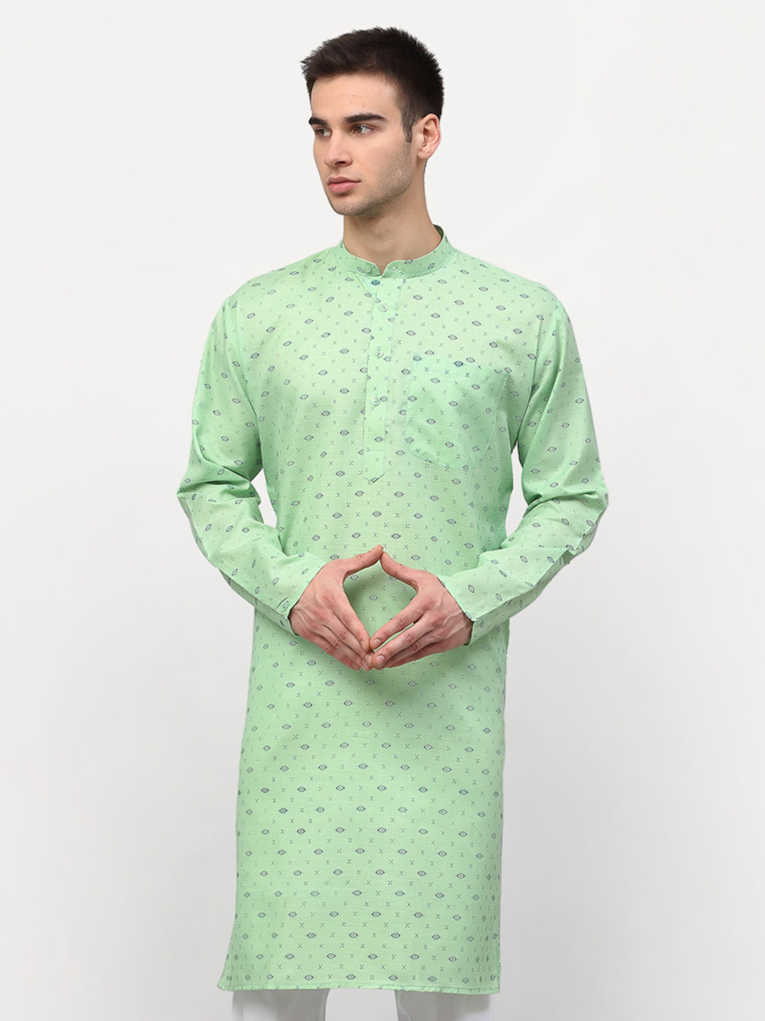 Green Printed Cotton Mens Kurta | Indian Kurta for Men