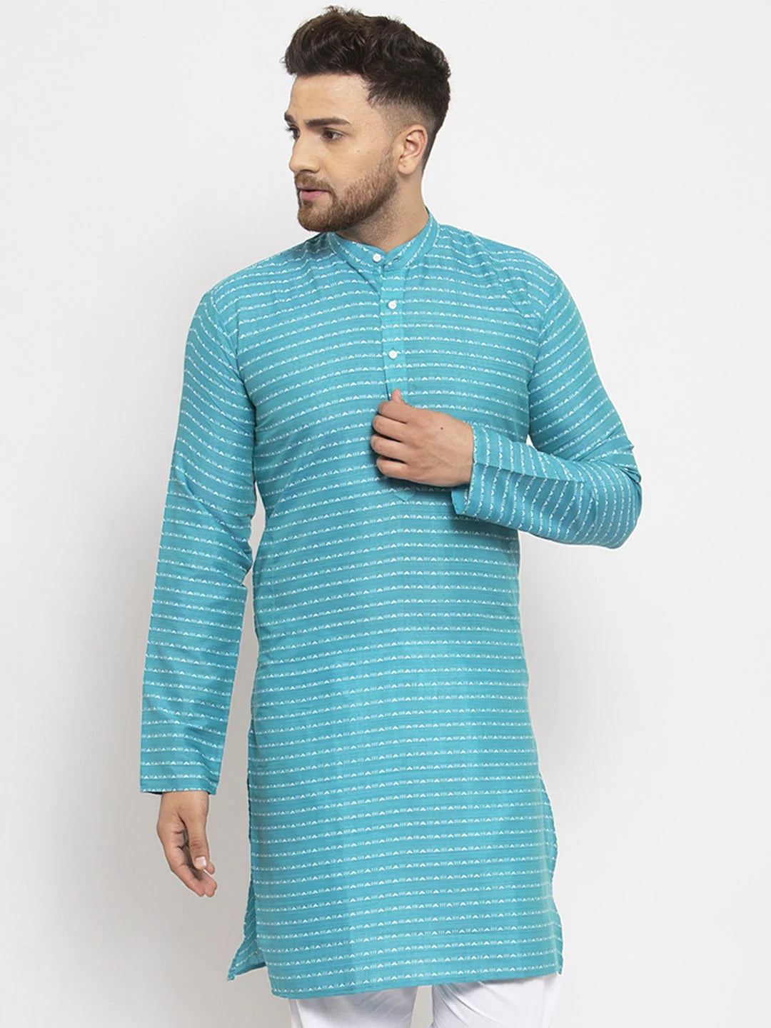 Men's Blue Printed Blue Kurta Only
