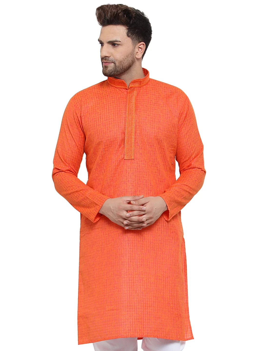 Men's D-Orange Cotton Kurta | Indian Kurta for Men