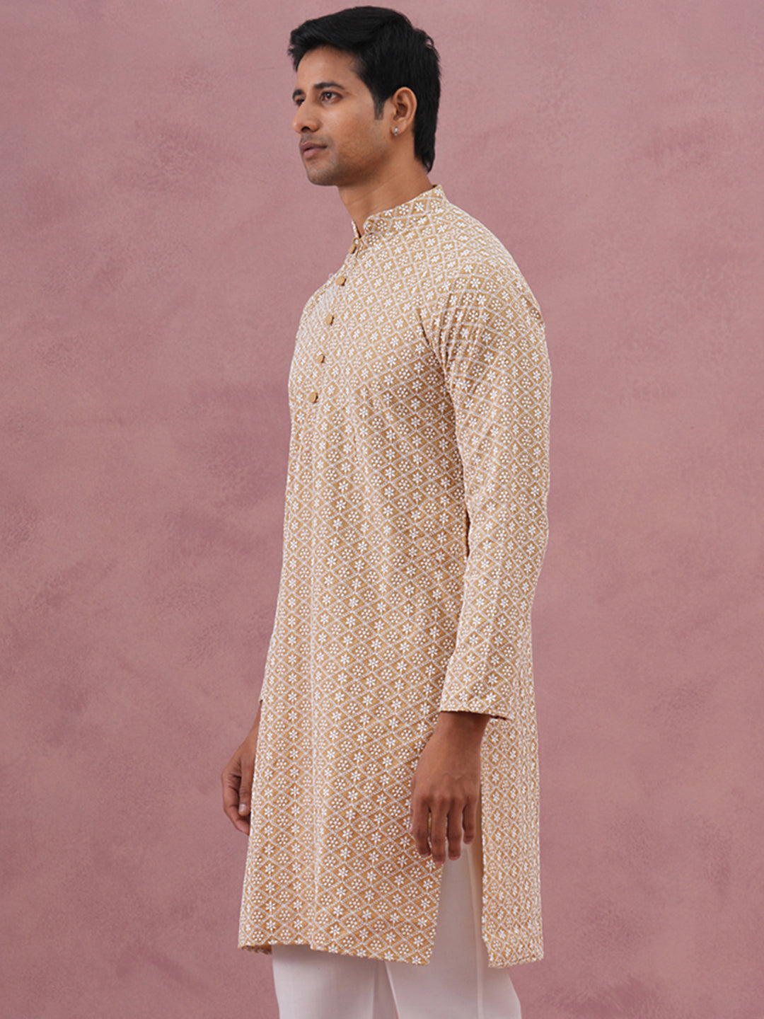 DesiQlo Men Embroidered Kurta Only - Beige - KO_626Beige_S