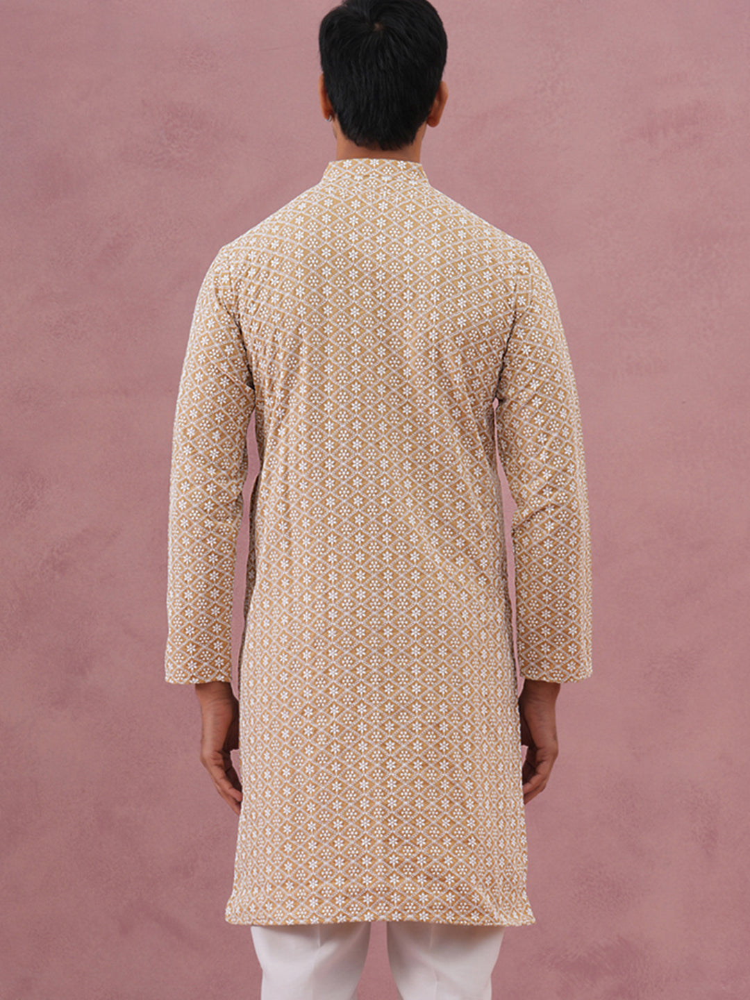 DesiQlo Men Embroidered Kurta Only - Beige - KO_626Beige_S