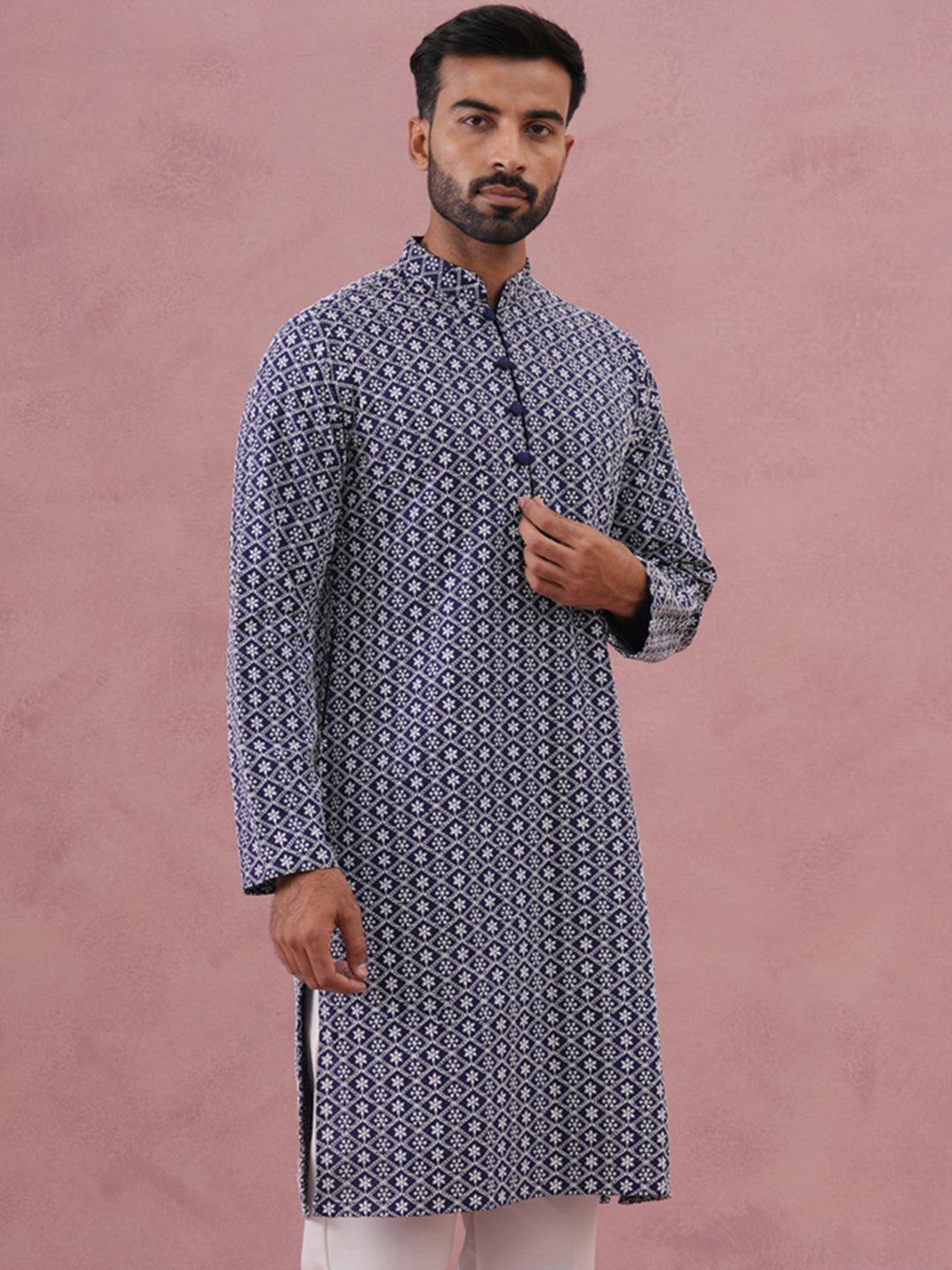 DesiQlo Men Embroidered Kurta Only - Blue - KO_626Blue_S